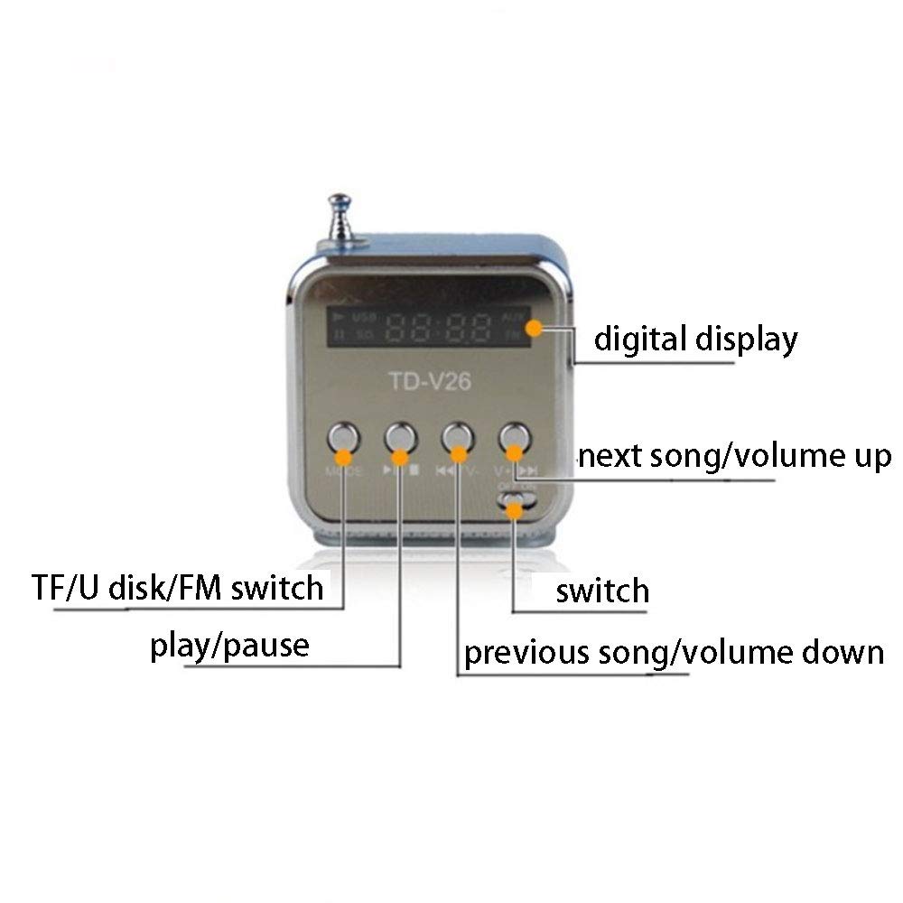 Digitales FM-Radio, Baceyong Mini tragbarer drahtloser Lautsprecher MP3-Musik-Player zum Angeln Reisen Camping Radfahren, mit USB-Anschluss/TF-Steckplatz / 3,5-mm-Schnittstelle