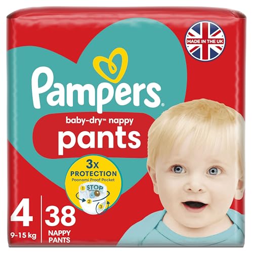 Pampers Baby-Dry Nappy Pants Size 4 38 Nappies 9kg-15kg Essential Pack 360 Fit To Help Prevent Gaps And Leaks