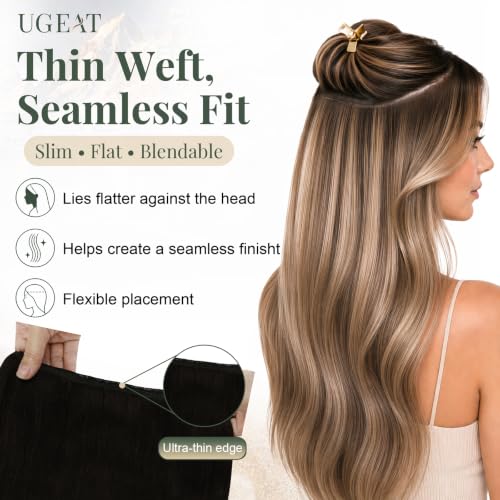 Image of Ugeat Sew in Hair Extensions Real Human Hair, Double Weft Human Hair Extensions Darkest Brown, Sew in Extensions 20 Inch 100g, Thickeness