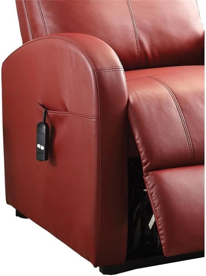 Acme Ricardo Tufted Faux Leather Upholstered Recliner with Power Lift in Red