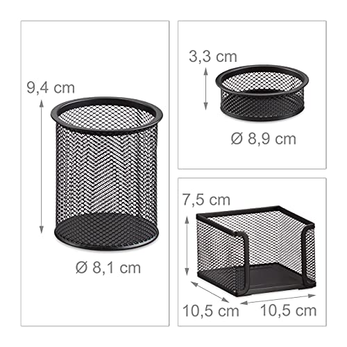 Set 7 fournitures de bureau pot crayon bloc notes courrier métal Relaxdays