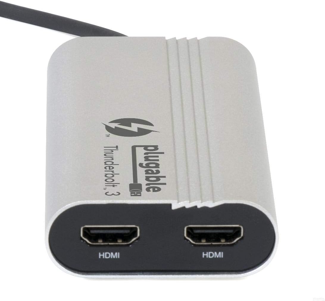 🛒 Crazy Deals Plugable Thunderbolt 3 to Dual HDMI 2.0 Display Adapter for MacBook Pro Systems (201987), and Dell XPS. Project or Stream to Up to 2X 4K 60Hz Monitors (Thunderbolt 3 Certified)