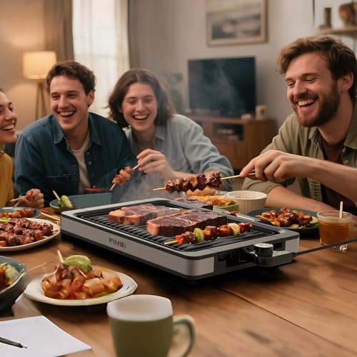 FIMEI Electric Grill 1800W, 10.04×13.98'' Grilling Surface, Non-Stick Electric Smokeless Grill, 5 Gear Temperature Adjustment, Suitable for Indoor Grilling and BBQ, Dishwasher Safe Plate & Drip Tray - Image 8