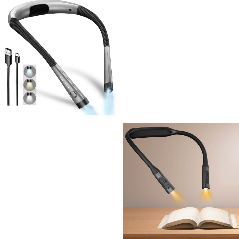 Glocusent Leselampe Hals mit 3 Farben und 6 Helliggkeitsstufen & Nackenlampe mit 100 Stunden, Leicht Leselampe Bett für Lesen, Nähen, Reparieren