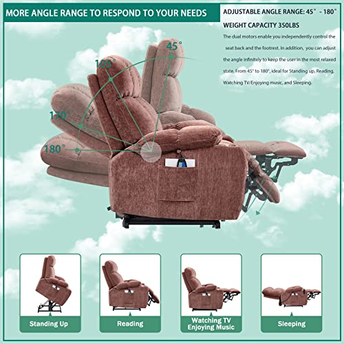 Pug258Y Power Lift Chair For Elderly: 9388 Lay Flat, High Density Foam Lift Recliner With Heat And Massage, Reclining To 180, 2 Pockets Cup Holders, 2 Remote Controls, Dual Okin Motors - Velvet Pink #TOP4