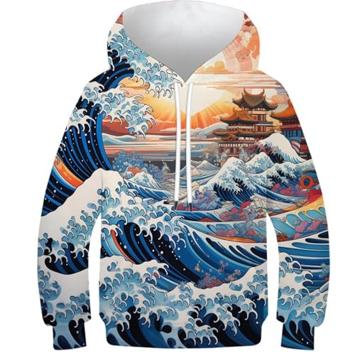 Sweatshirt ado 11-13 ans col rond motif 3D vagues de la mer