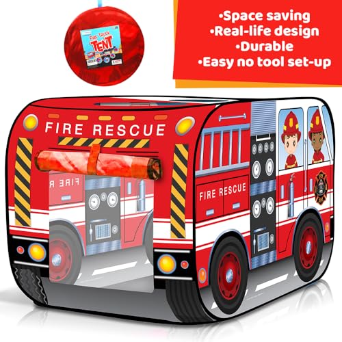 image for ArtCreativity Fire Truck Tent with Carry Bag, Pop Up Indoor Tent for K