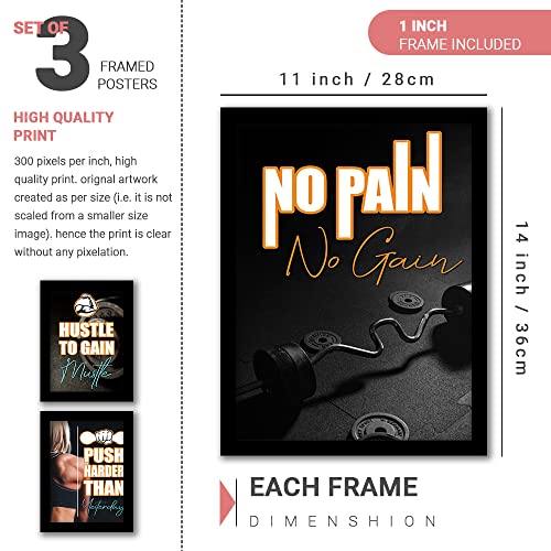 Image of kotart Motivational /Inspirational Gym Workout Quotes Framed Wall Posters with Frame for Wall Room Frames - Posters for Gym - Wall Posters for Room Set of 3 (Art 5, 10x13 inch)