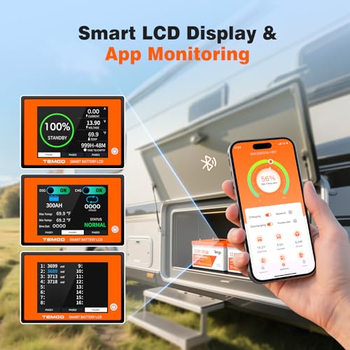 Image of TEMGO 12V 300Ah Self-Heating LiFePO4 Lithium Battery with Smart Touch Screen & Bluetooth App, Low-Temp Protection, Built-in 200A BMS, 3840Wh Energy, 5000+ Cycles, for RV, Camper, Solar, Off-Grid