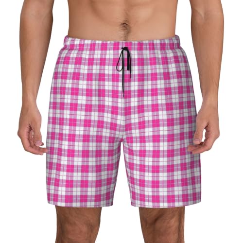 Short de bain pour homme imprimé à carreaux rose séchage rapide