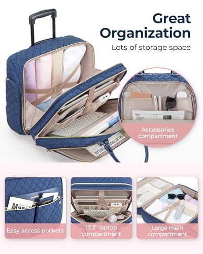 Image of BAGSMART Rolling Laptop Bag Women, Rolling Briefcase for Women, 17.3 Inch with Wheels Computer Bag Rolling Laptop Case for Work Travel Business, Navy Blue