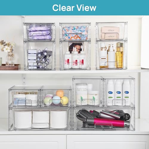 Image of Vtopmart Clear Stackable Storage Drawers Set of 5, Easily Assemble Acrylic Bathroom Undersink Organizers,Plastic Storage Bins for Closet,Cabinet,Pantry,Medicine Organization