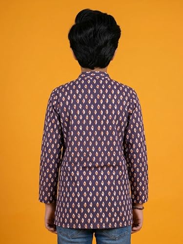 Image of KiddoPanti Boys 100% Cotton Ethnic Motif Printed Short Length Kurta