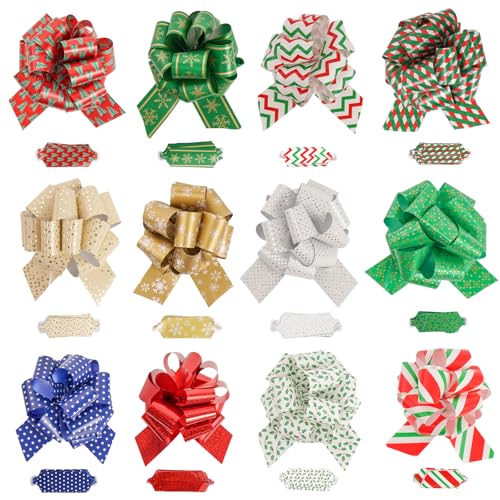 JIWINNER 36 Pcs Bows for Gift Wrapping,Christmas Wrapping Ribbon,Pull Bows for Presents/Wedding Bouquet/Valentine's Day Basket Decoration