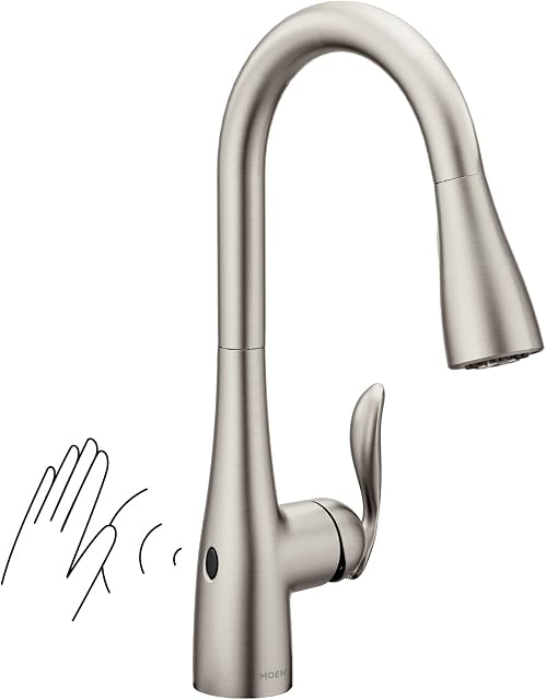 Moen Arbor Spot Resist Stainless Motionsense Wave Sensor One-Handle Pulldown Kitchen Sink Faucet Featuring Power Clean, Touchless Kitchen Faucet with Sprayer, 7594EWSRS