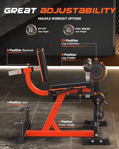 Image of FEIERDUN 4-in-1 Adjustable Leg Extension Curl Machine - 700lbs Capacity Leg Extension Machine for Lower Body Workouts - Adjustable Leg Curl Machine