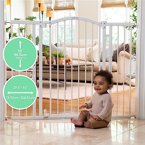 Summer Extra Tall & Wide Safety Pet And Baby Gate, 29.5"-53" Wide, 38" Tall, Pressure Or Hardware Mounted, Install On Wall Or Banister In Doorway Or Stairway, Auto Close Walk-Thru Door - White #TOP1