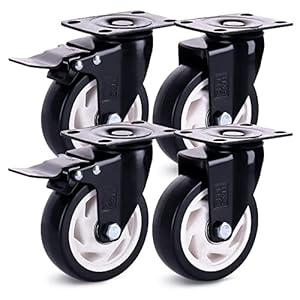 H&S 4 Castor Wheels Heavy Duty 200kg 50mm PU Swivel Trolley Furniture Caster with Brakes Black