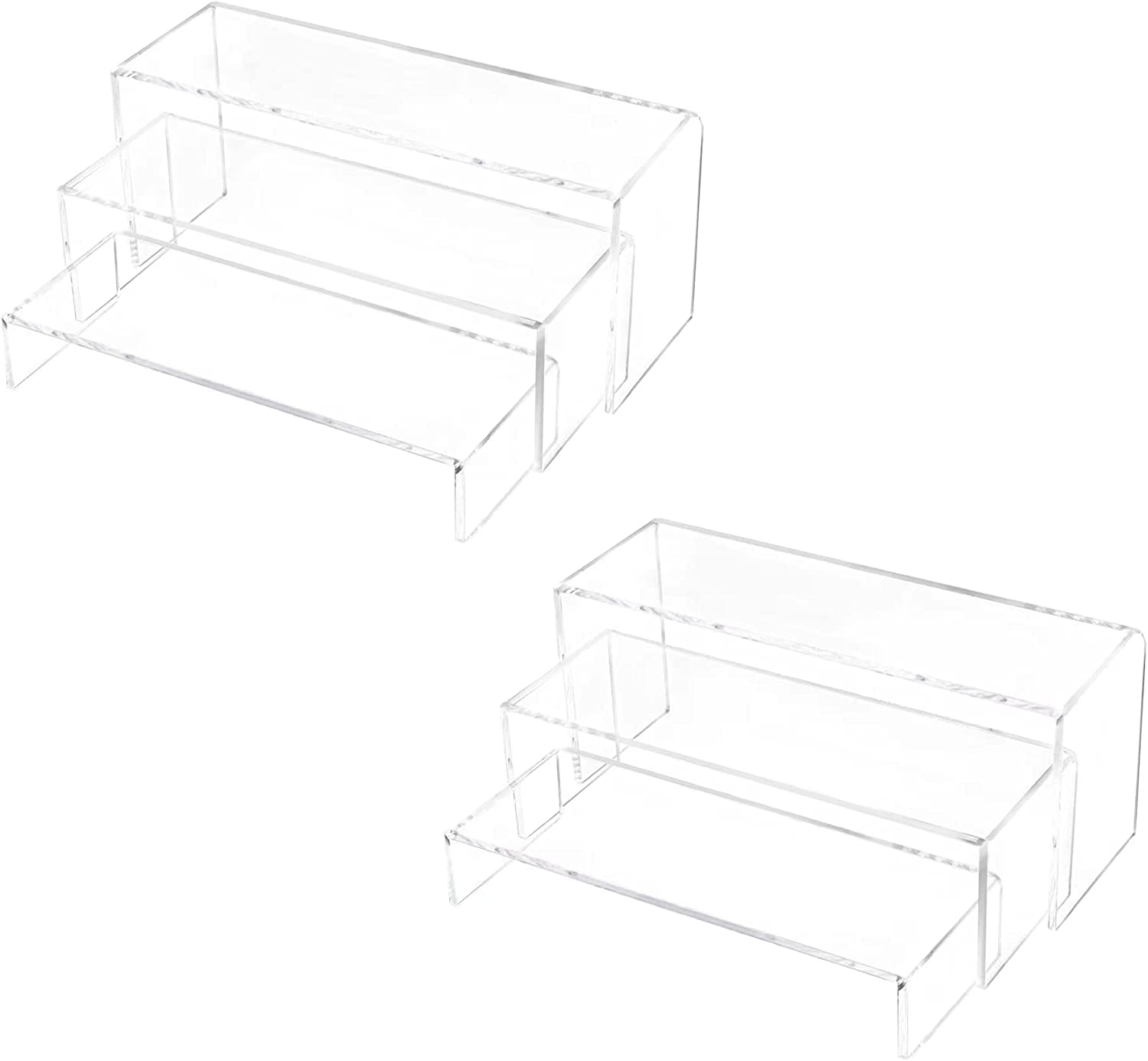 XCVBNM6 Pcs Clear Acrylic Display Stands,3-Tier Acrylic Risers for Funko Pop Figures Display Jewelry Showcase Shelf, Cupcake Dessert Stand, Collections Products Display Shelf（2 set large）