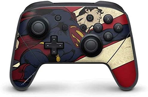 Skinit Decal Gaming Skin Compatible with Nintendo Switch Pro Controller - Officially Licensed DC Comics Superman Vintage Pose American Flag Design