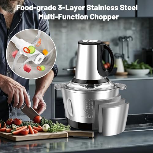 Hachoir Électrique 600W, bol en acier inoxydable 2L 3 vitesse processeur alimentaire pour la viande, les légumes, l'ail, la noix – Image 5