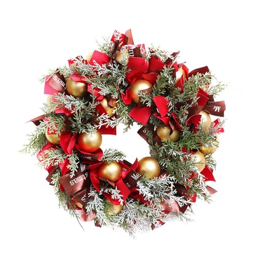 Couronne artificielle rouge 42 cm aux finitions soignées pour décoration de Noël élégante