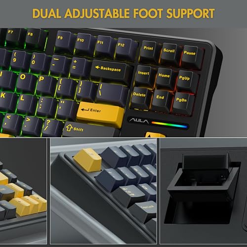 Image of AULA F87 Wireless RGB Mechanical Gaming Keyboard | Tri Mode 2.4GHz /Type-C /BT 75% Gasket TKL Custom Hot Swappable Keyboard (Thunder Black | Graywood Switch)