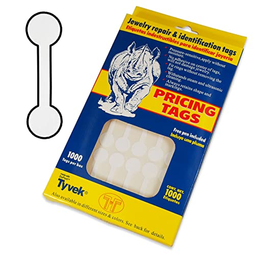 Jewelry Repair, Price and Identification Tags White Long Barbell 500pcs Tyvek Self Adhesive for Rings, Bracelets, Necklaces, Pendants Display and Pricing – Image 6