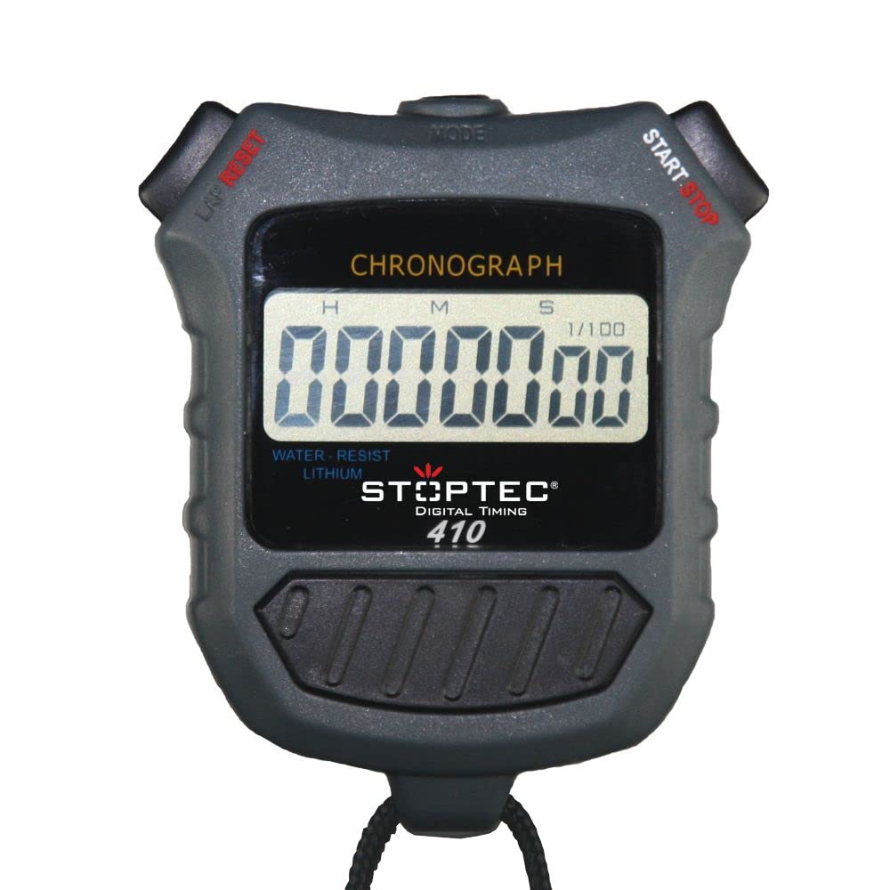Stoppuhr STOPTEC 410 - Digital Profi Stoppuhr mit Druckpunktmechanik | einfacher Batteriewechsel | ohne Quittungston | spritzwasserfest