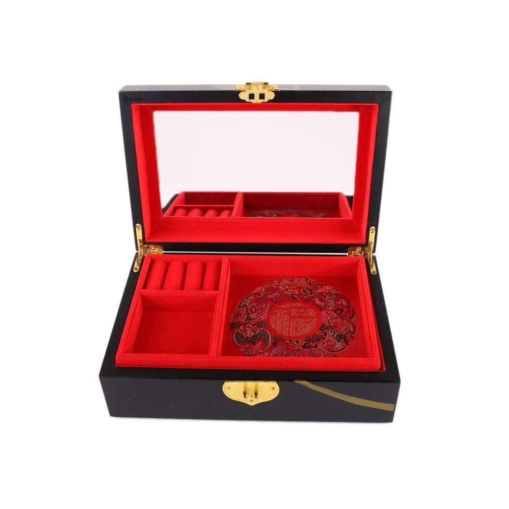 lachineuse - Schmuckkästchen mit goldener Pfingstrose - Aufbewahrungsbox aus lackiertem Holz - Schmuck- und Geheimbox - Chinesisches Dekor - Geschenkbox für Damen - Geschenkidee - 21 x 14 x 7 cm