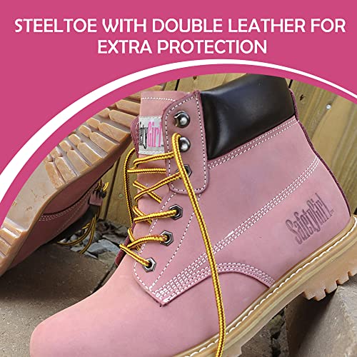 Image of Safety Girl - Stylish Steel Toe Boots For Women | Work Boots For Women | Water Resistant Feature | Lightweight & Slip-Resistant Soft Toe Shoes For Women | Premium Nubuck Leather | Light Pink - 7W