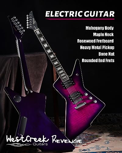 WestCreek Revenge Solid Body Electric Guitar, Heavy Metal Guitar, Right Handed, Alnico Humbucker Pickups, Rounded End Jumbo Frets, Bone nut, Rosewood Fretboard, Mahogany Body Purple 4 WestCreek Revenge Solid Body Electric Guitar, Heavy Metal Guitar, Right Handed, Alnico Humbucker Pickups, Rounded End Jumbo Frets, Bone nut, Rosewood Fretboard, Mahogany Body Purple - Image 2