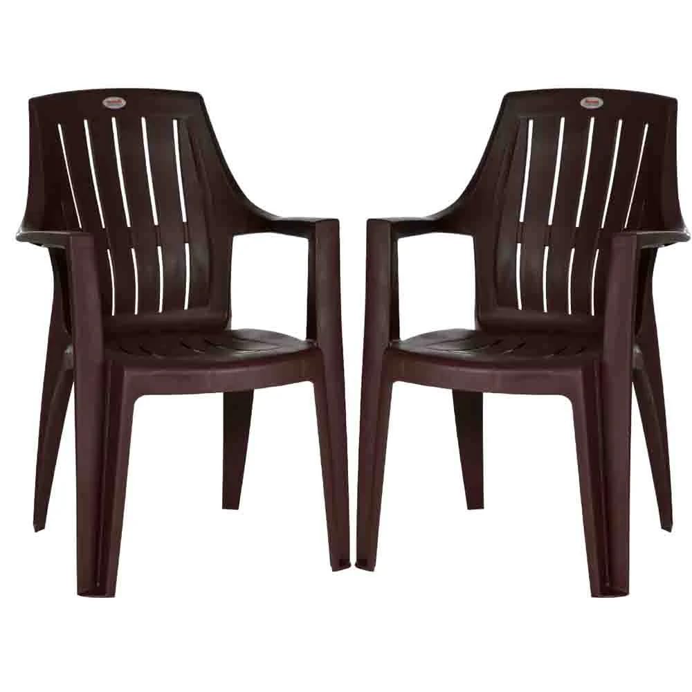 Supreme Turbo Super Premium Plastic Arm Chair for Indoor/Outdoor/Study/Office/Living Room/Dining Room/Bedroom/Kitchen/Garden/Stackable Chair - Set of 2 Pcs Chair (Globus Brown)-image-42