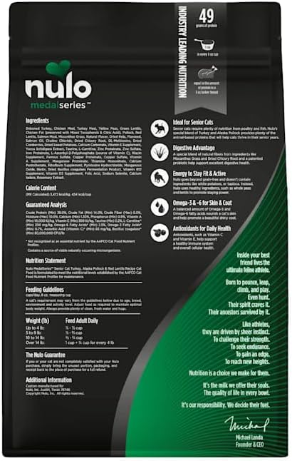 Nulo MedalSeries Grain-Free Turkey Alaska Pollock & Red Lentils Senior Dry Cat Food 5 lbs.