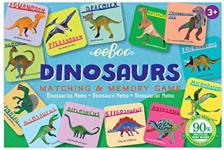 eeBoo: Dinosaurs Little Memory and Matching Game, Sharpens Recognition, Concentration and Memory Skills, For Ages 3 and Up, Provides Interaction Between Child and Parent