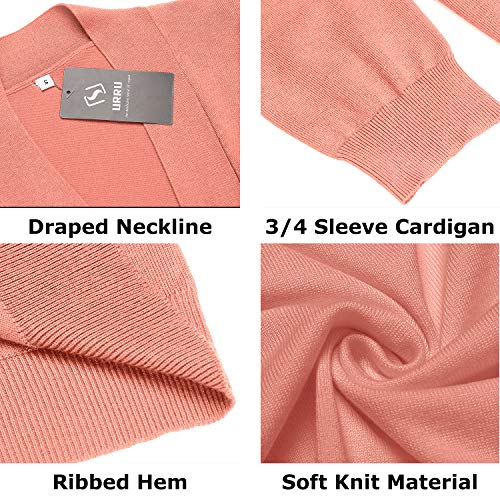 Image of URRU Women's Classic 3 /4 Sleeve Open Front Cropped Cardigan Sweater Lightweight Knit Short Shrugs