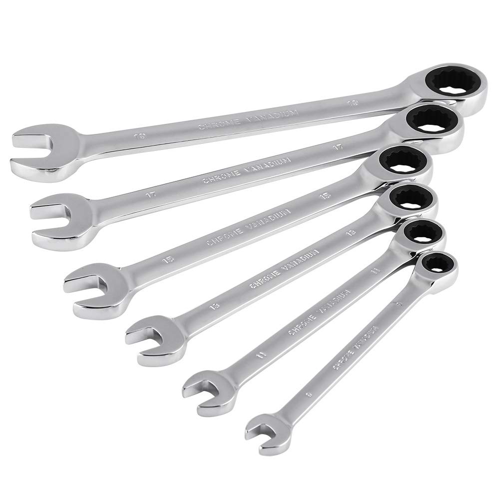 Image secondaire de 12 Pièces Clés Plates à Cliquet, Cles à Fourches en Acier au Chrome Vanadium 8-19mm, Bricolage Jeu de Clefs Mixtes Outils avec V