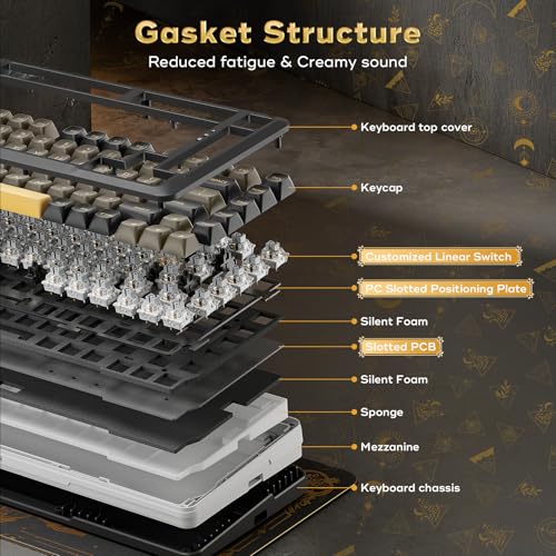 Image of Redragon K738 Wireless Mechanical Keyboard, Gasket Mounted RGB Gaming Keyboard, 3-Mode (2.4G /BT /USB), Pre-lubed Linear Switches, 75％ Layout, 82 Keys Hot Swappable for PC /Mac - Black Gold