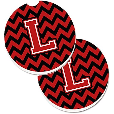 Conjunto de 2 posavasos de coche con diseño Chevron negro y rojo de Caroline's Treasures Cover