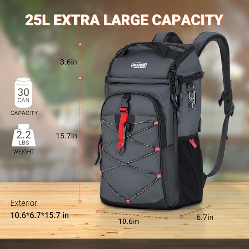Overmont Sac À Dos Isotherme Étanche – Capacité de 30 L - Étanche Portable Pliable Sac Isotherme pour Pique-Nique Camping Voyage Plage Pelouse Épicerie Barbecue – Image 3