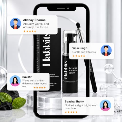 Image of Habbits Instant Teeth Whitening Serum - 30ml | Whiter Teeth From 1st Use | Enamel Safe Instant Teeth Whitener | Peroxide-Free | Tea Coffee Wine Smoking Stain Remover | Natural Charcoal & Peppermint