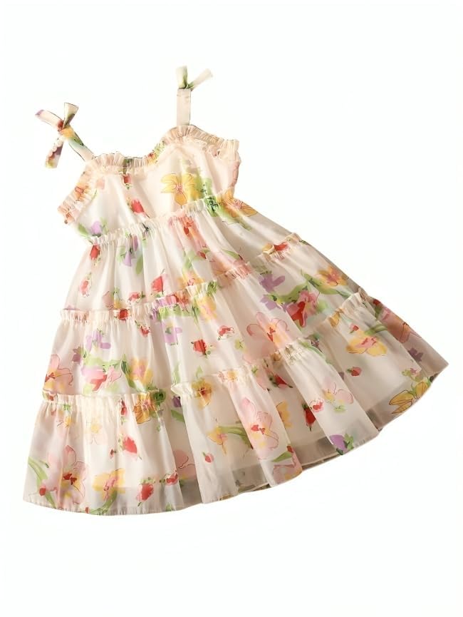 Image of Buy & Try Girls Printed Georgette Frock, Sleeveless Summer Dress, Lightweight Knee Length Baby Girl Dress, Casual Outfit, Soft Comfortable Fabric, Stylish Kids Wear