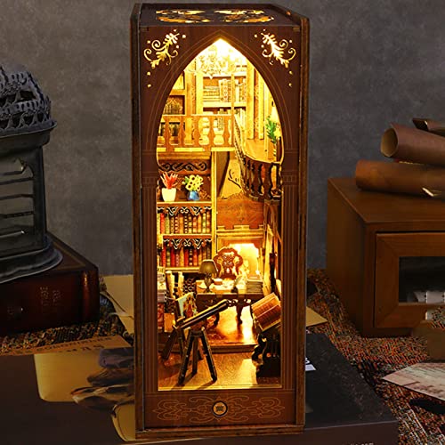 Kit de recanto de livro, DIY casa de bonecas decoração de estante de livros, quebra-cabeça de madeir