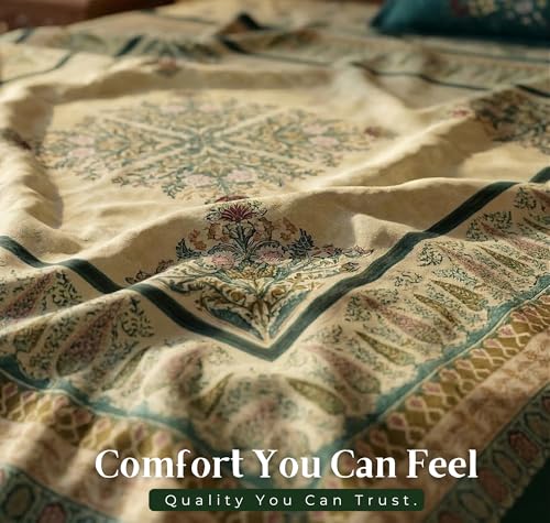 Image of SANMARINO Heritage Collection 280 TC Cotton Double Bedsheet with 2 Pillow Covers (90 x 100 Inches Bedsheet, 20 x 30 Inches Pillow Covers), Soft Breathable Flat Bed Sheet for King Bed-Emerald Green
