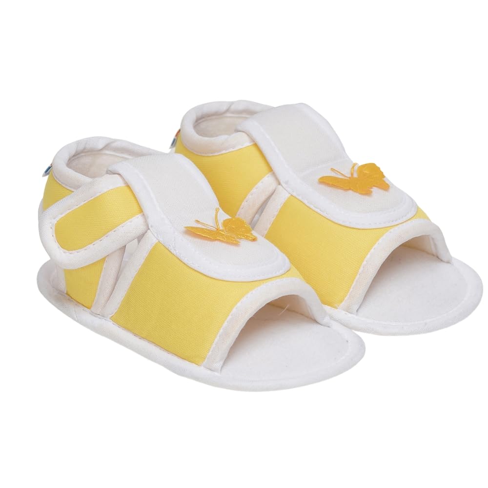 6 To 12 Months Baby Girls Cute Soft Cotton Pre-Walker Hook & Loop Sandal Booties (Yellow)-BT4445-image-21
