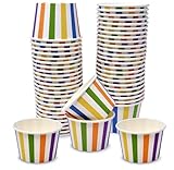 Gift Boutique 48 Rainbow Stripes Treat Snack Cups 10oz Colorful Disposable Paper Cup Dessert Ices Bowls Bright Lines Fun Design For Birthday Party