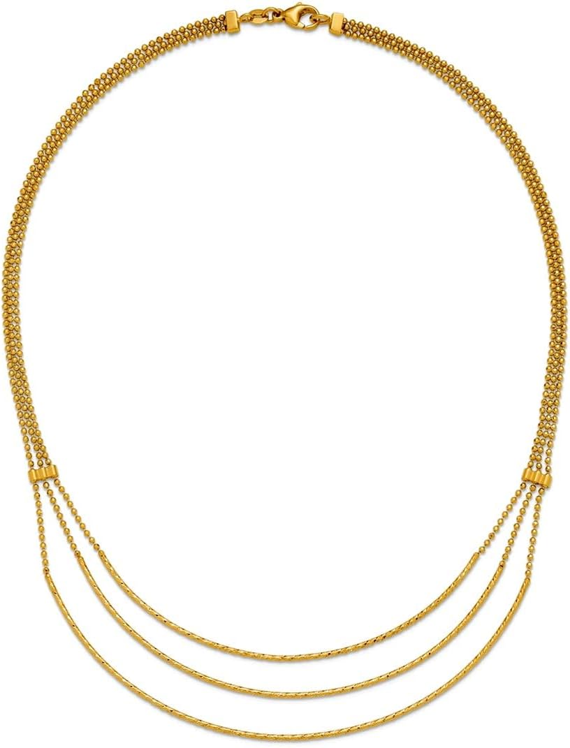 JewelryWeb 14k Solid Yellow Gold Polished and Sparkle-Cut 3-strand Bar Necklace 16.5 Inch Strand Necklace for Women
