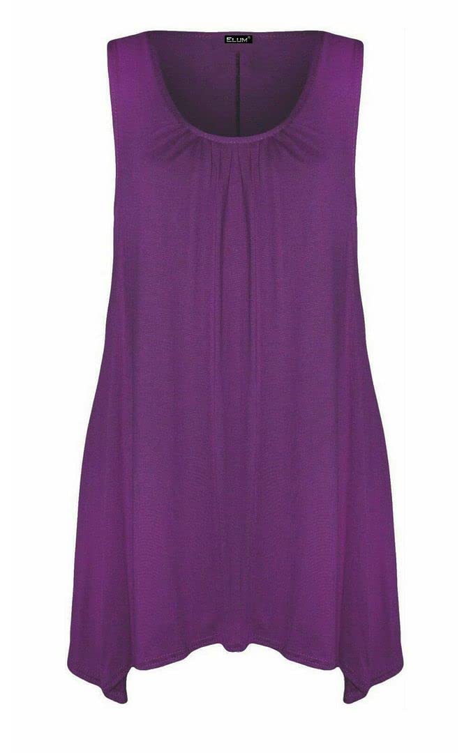 KATSSI Women’s Ladies Hanky Hem Swing Top Plain Round Scoop Neck T Shirt Top Purple