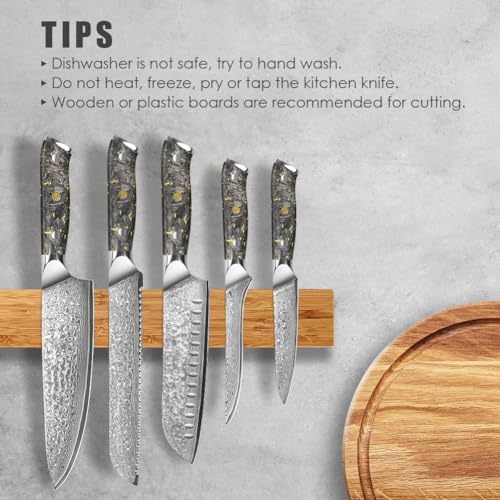 Kitchen Knife Set 5pcs, Professional 67-Layer Damascus Steel Chef Knife Set with Chef's Bread Santoku Boning Knife, for Cooking, Home, Restaurant,Gift Box - Image 5