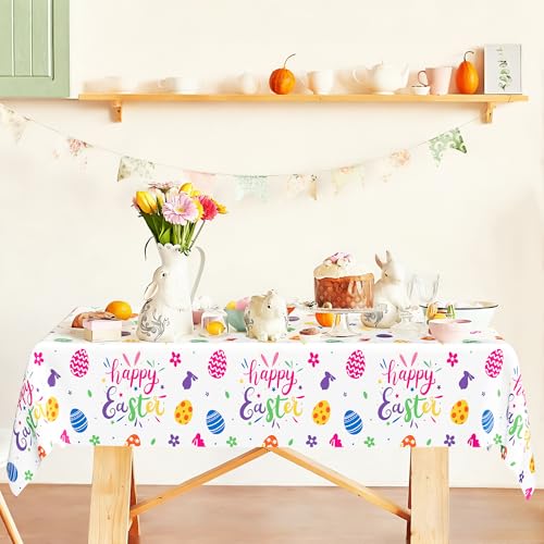 Image of QZYL 12 Pack Easter Tablecloths Rectangular, 54 inch x 108 inch Disposable Easter Tablecloth Easter Decorations, Plastic Eggs Bunny Spring Tablecloth, Easter Table Cloth for Picnic Party Decorations Supplies